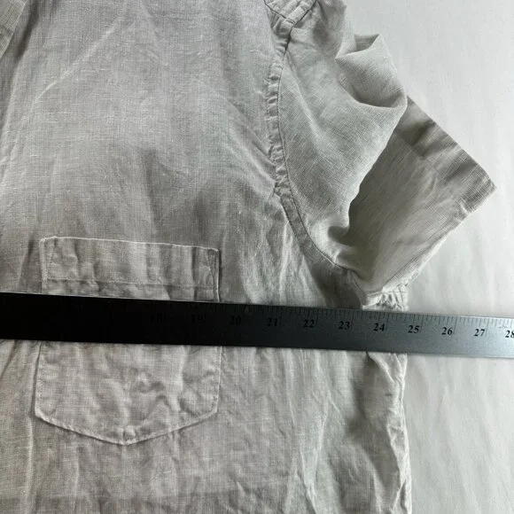 Nordstrom Trim Fit Linen Shirt Men 2XL Short Sleeve Button-Down Pocket Off-White - Picture 7 of 11
